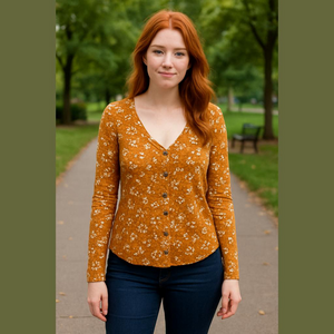 American Eagle Outfitters Gold Floral Button Blouse